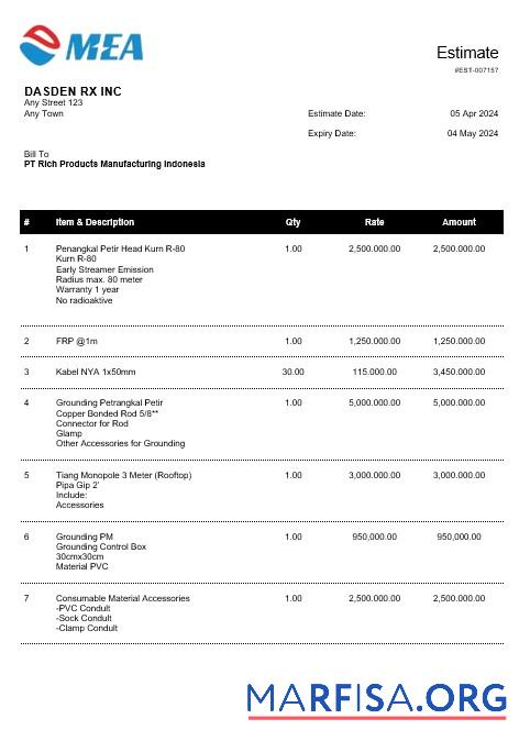 Downloadable INDONESIA MEA business utility bill Word and PDF template